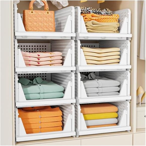 5 Pack Stackable Closet Storage Baskets Foldable Organizer Drawer for Clothes - Picture 7 of 7